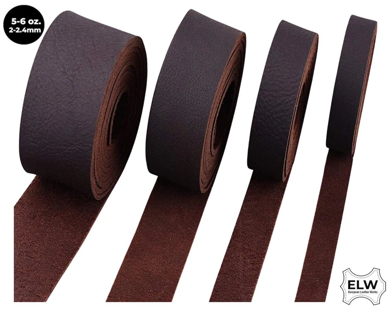 Brown 5/6 oz. (2mm) Tooling Leather Belt/Strip/Straps 1/2&#x22; to 4&#x22; Wide, 68-72 Inches Long